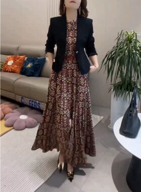 日系cherrykoko23198春夏新款无袖长款连衣裙长袖西服外套女