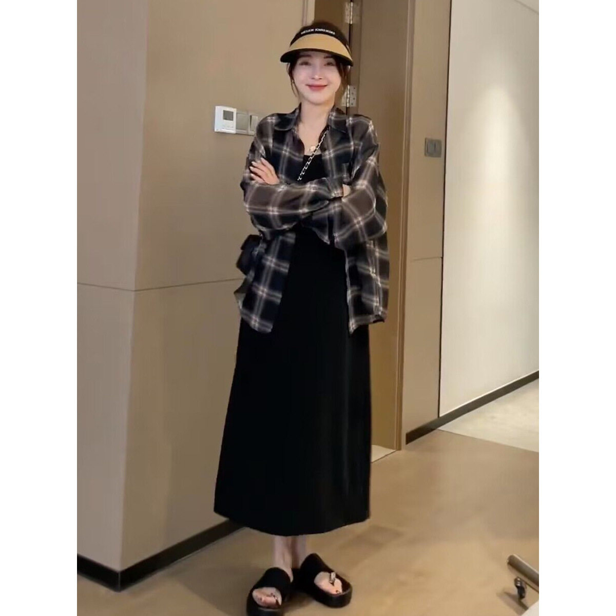 法国cherry kitty防晒格子衬衫女长袖上衣夏季新款气质休闲宽松