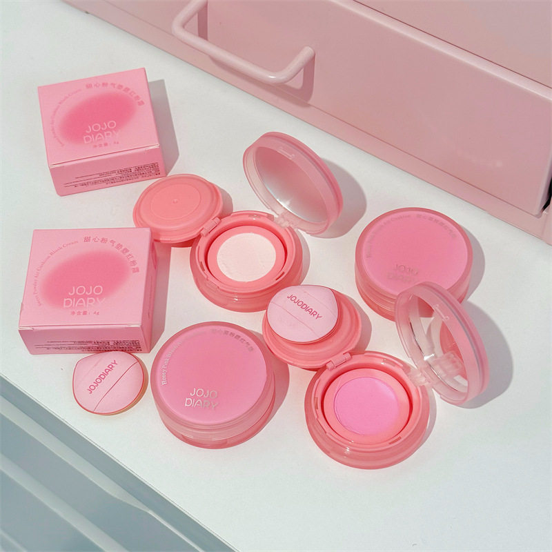 新款推荐甜心嫩妹网纱腮红哑光显白牛奶粉欲修容提亮腮红膏带粉