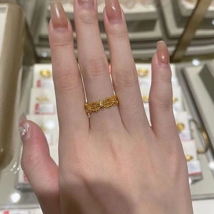 日系cherrykokos925银布拉提织纹戒指女宫廷风镂空花纹滚珠蕾丝
