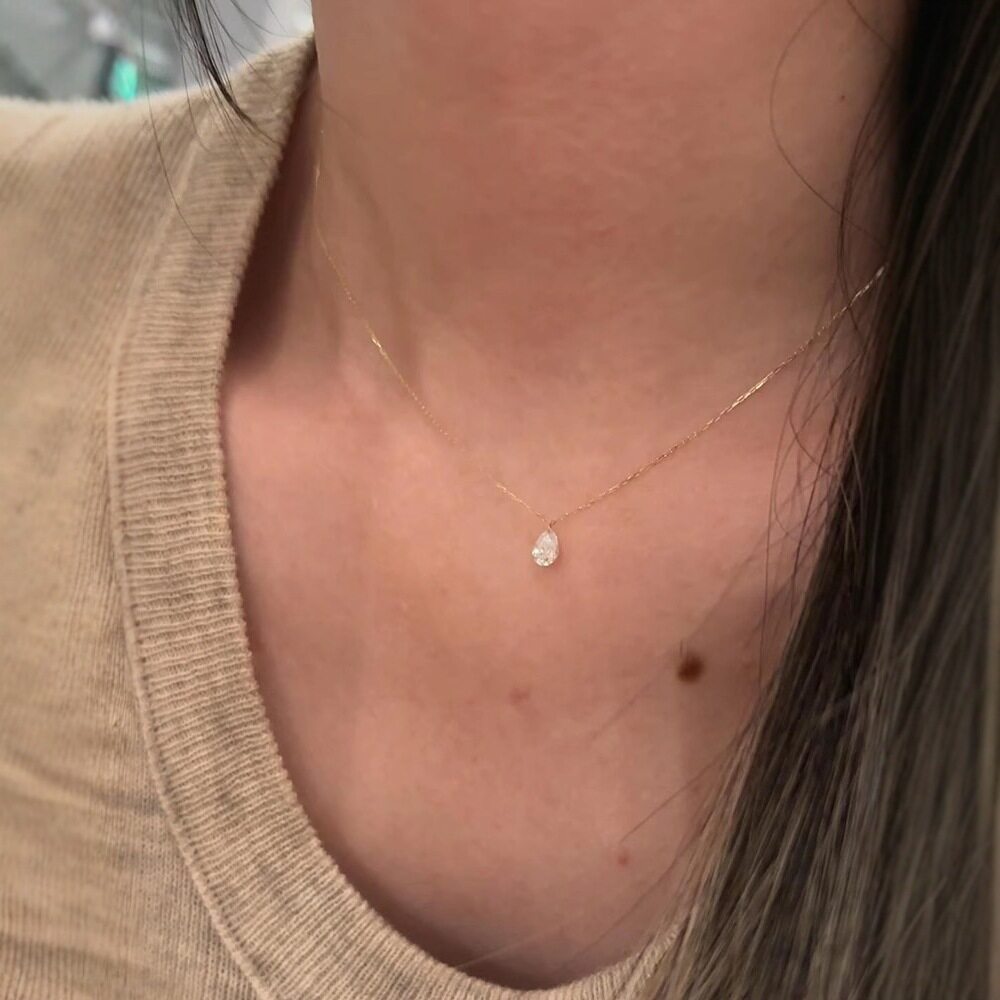 日系cherrykokos925银水滴闪钻项链清冷感简约金色极细单钻锁骨