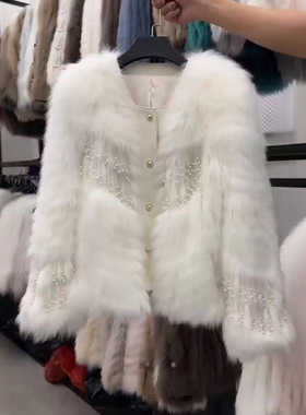 日系cherrykoko66789冬季新款时尚重工流苏仿皮毛外套宽松洋气女