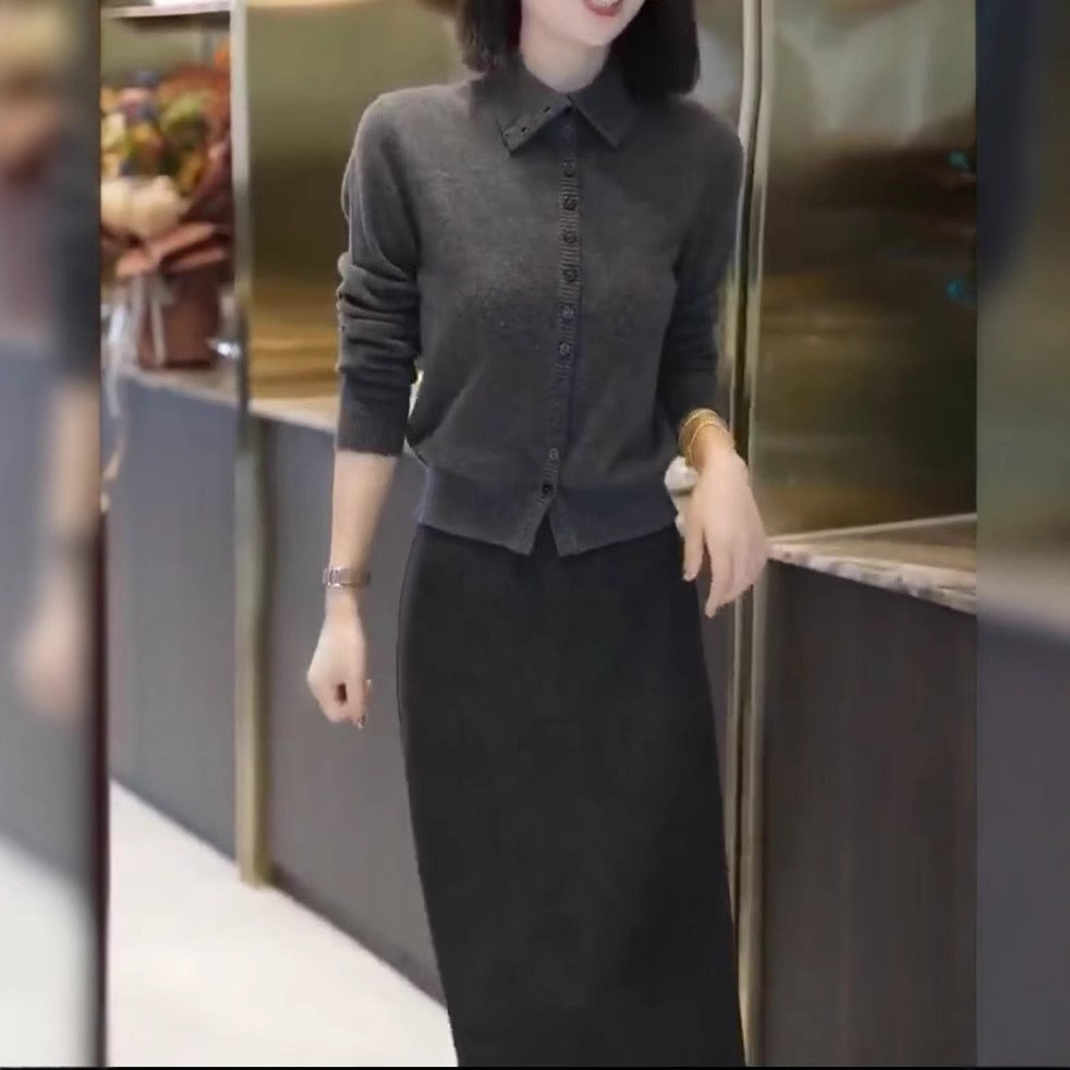 日系cherrykoko241071秋季新款复古时尚翻领上衣高腰半身裙显瘦