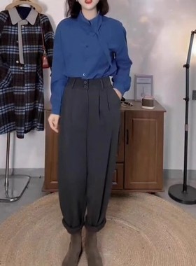 日系cherrykoko241015秋季新款时尚设计感衬衫休闲哈伦裤女潮