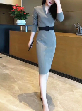 日系cherrykoko23625秋季新款轻熟风连衣裙中长款修身女裙