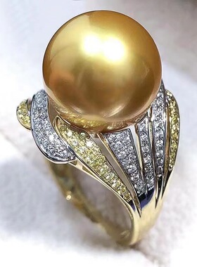 日系CherryKoko925银高贵气质款南洋金珠戒指海水浓金色珍珠戒子