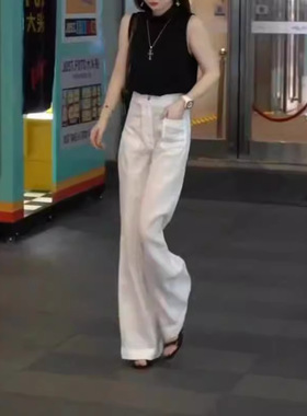 日系cherrykoko24320夏季新款无袖静版背心高腰直筒长裤洋气女装