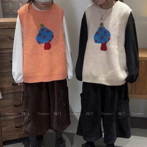 玛门森系可爱立体蘑菇头针织马甲