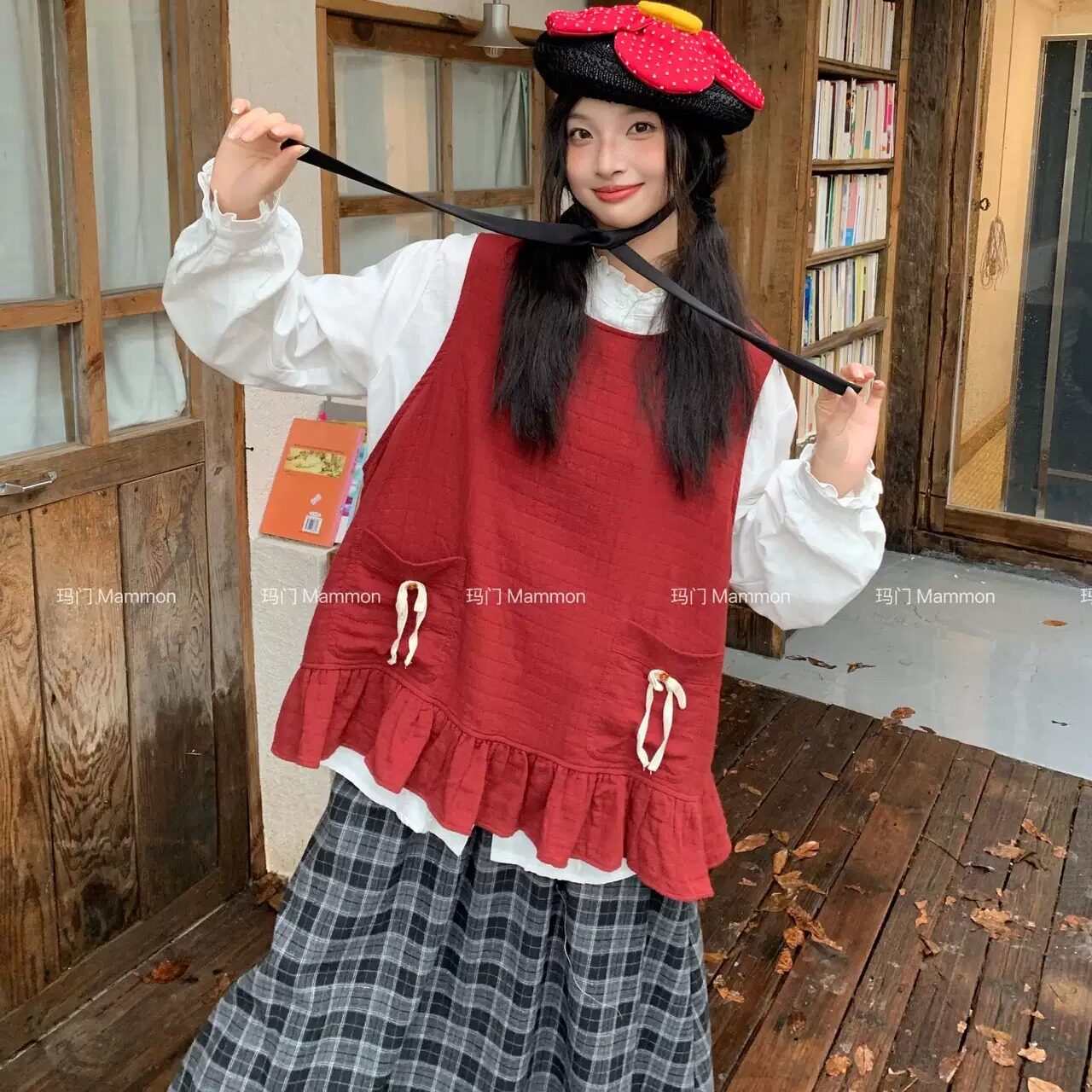 玛门双口袋蝴蝶结甜美显瘦马甲图片