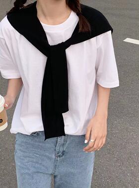 NOJAM  22SS 纯棉圆领打底衫叠穿内搭白色上衣男女夏季短袖T恤