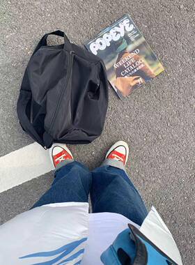 NOJAM 23SS大容量简约休闲街头防水大包单肩包百搭黑色尼龙斜挎包