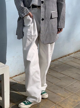 NOJAM 23SS 显瘦韩版宽松直筒阔腿拖地百搭纯白牛仔裤男女同款