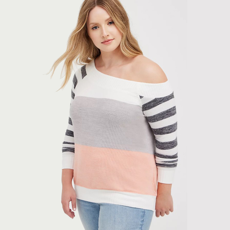 T家洋气外贸大码女装拼接衬衫