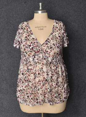 欧美TORRID特大码180斤200斤上衣夏季短袖t恤衫新款性感蕾丝衫