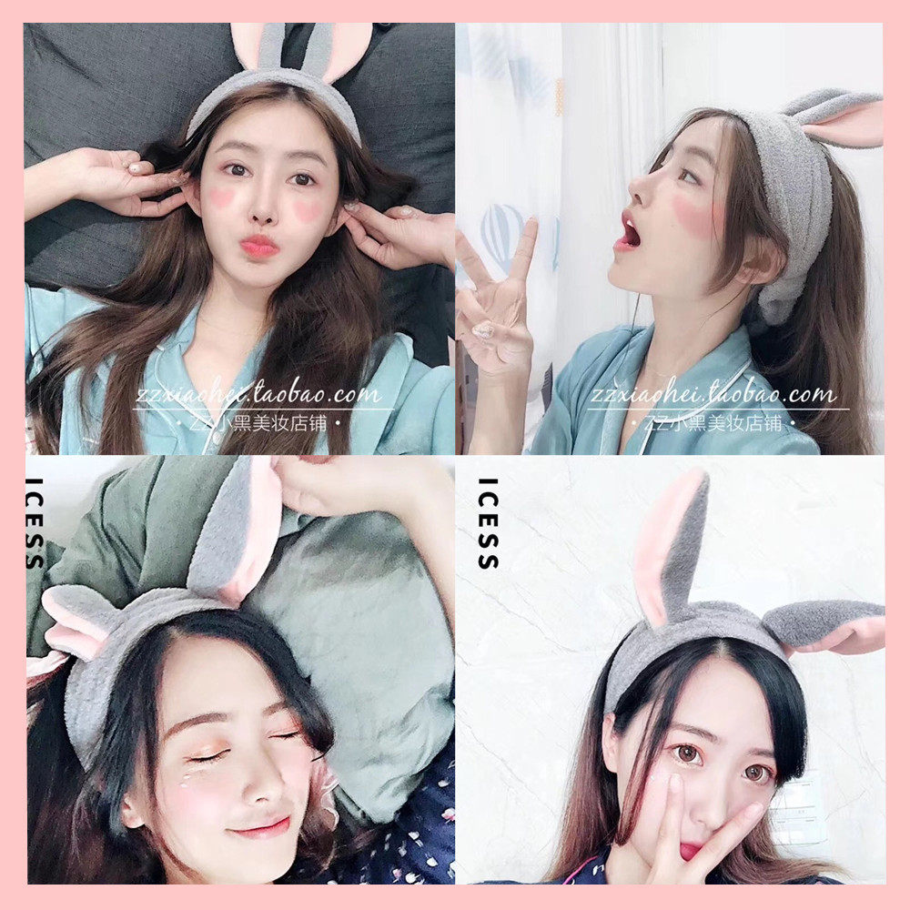 欧阳娜娜同款洗脸束发带灰兔子毛束发带
