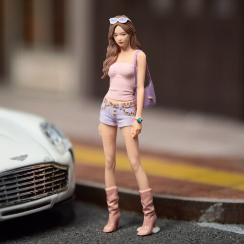 1:64比例时尚温柔少女美女辣妹微缩人偶场景人物模型车模搭子摆件