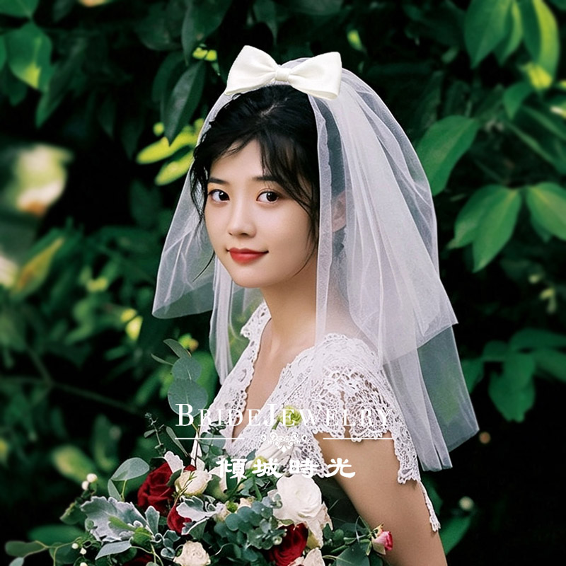 原创蝴蝶结领证结婚小头纱