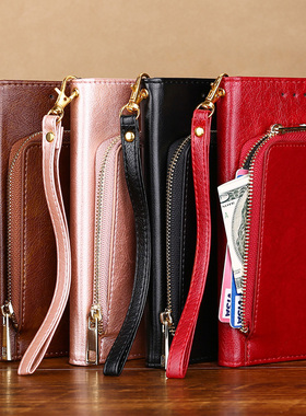 适用于小米pocoX4Pro手机壳翻盖保护套pocoX4Gt全包镜头皮套双面防摔pocoC50皮套男女款C51拉链卡包插卡挂绳