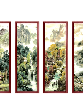新中式春夏秋冬山水风景四联画满绣十字绣家用客厅大气自己手工绣