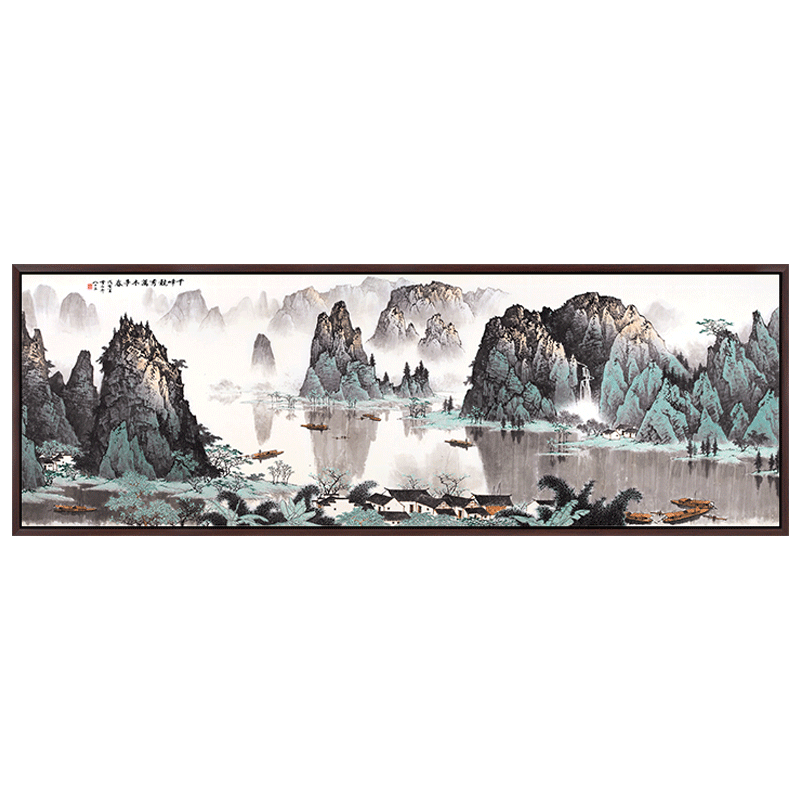 千峰竞秀十字绣线绣新款现代中式客厅山水风景画精准印花满绣棉线