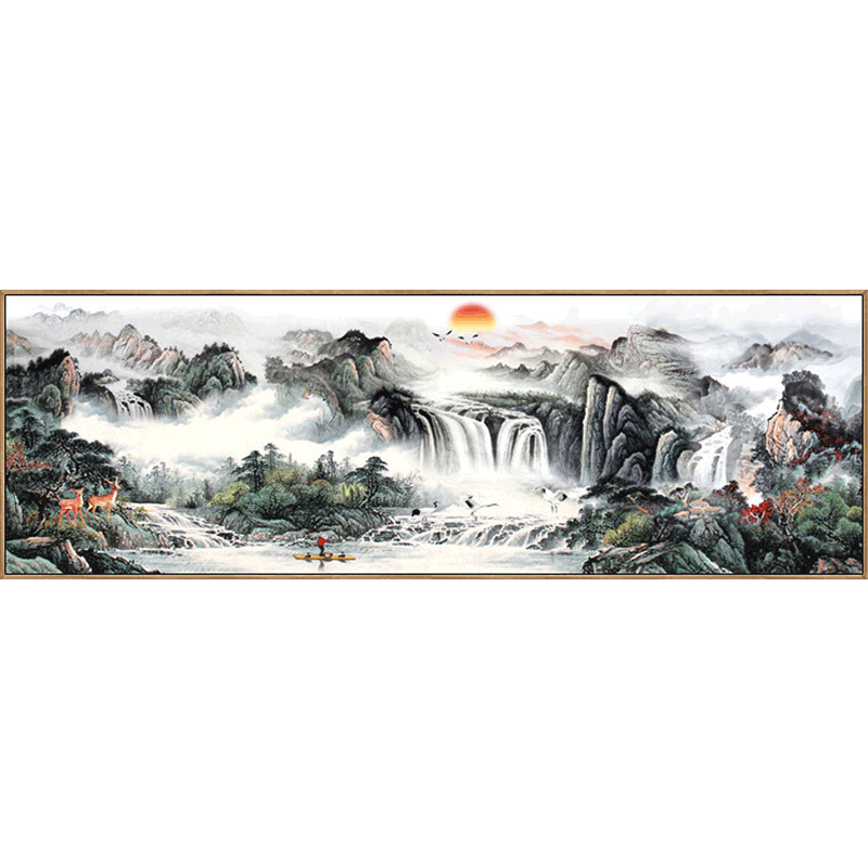 江山如画十字绣全绣客厅大幅山水风景旭日东升2023新款线绣国画