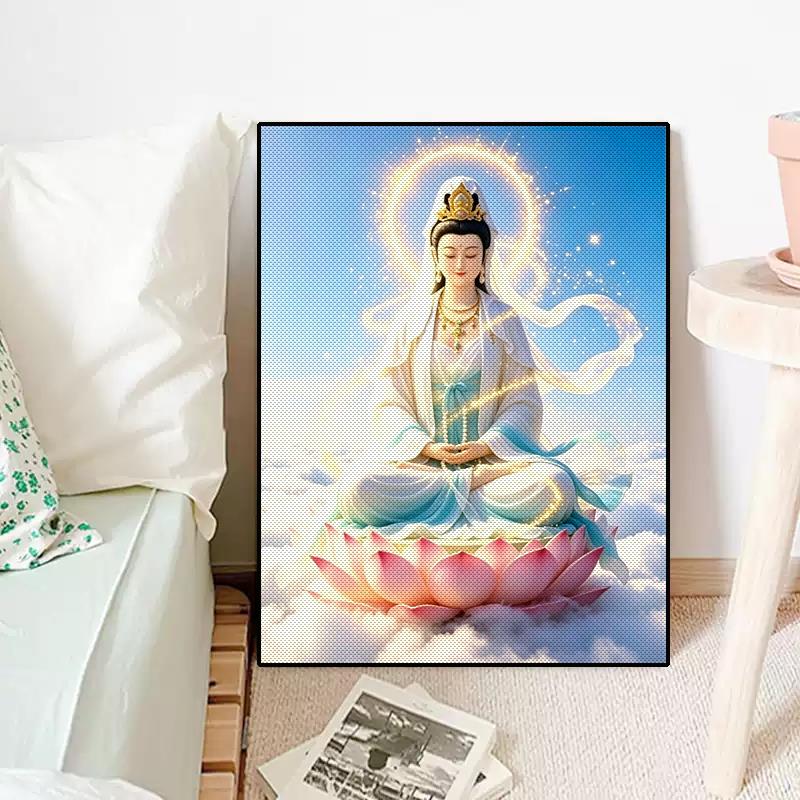 佛像新款十字绣坐莲观音菩萨线绣客厅卧室手工刺绣现代人物满绣