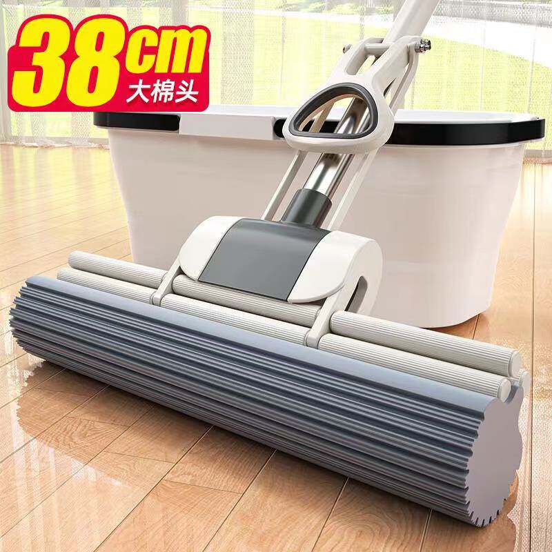 拖把海绵拖把家用滚轮式挤水免手洗胶棉拖把大号拖地吸水轻便一拖