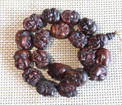 手工雕刻十八罗汉手持念珠非洲紫檀实木大号十八罗汉念珠