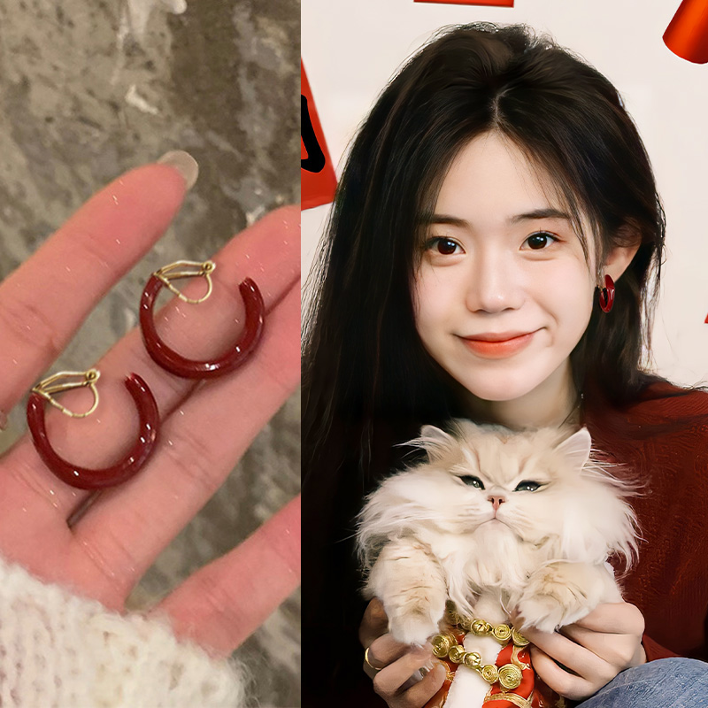 轻奢安可拉红软垫耳夹女士无耳洞耳环2025秋冬新款小众高级感耳饰