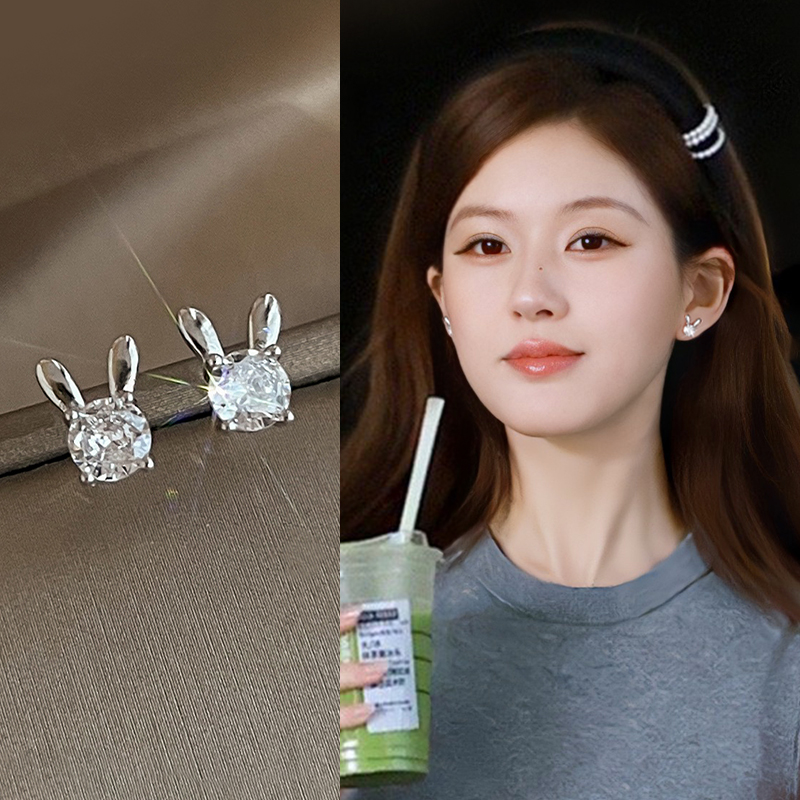 银色兔子耳钉女2025新款