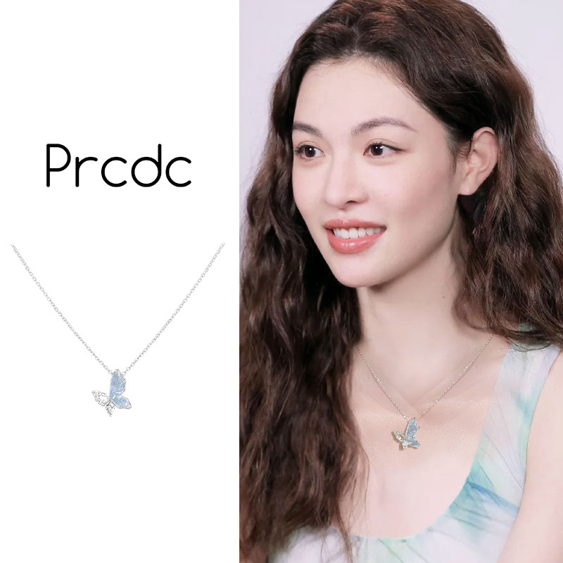 镂空蓝色蝴蝶项链女不对称锁骨链图片