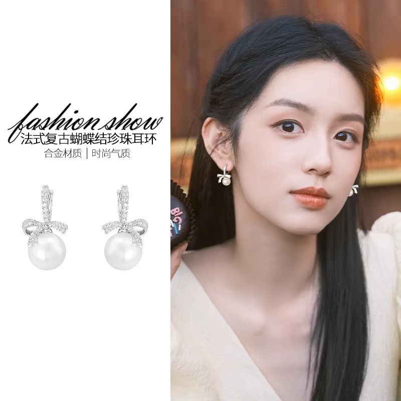 s925银针蝴蝶结耳环女