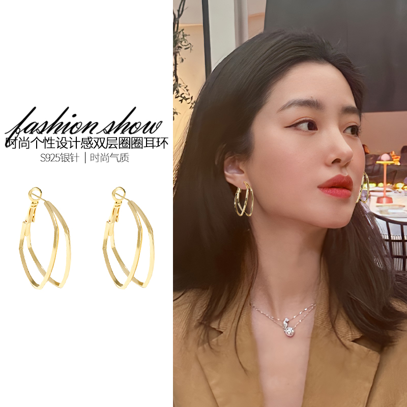 s925银针独特圈圈耳环