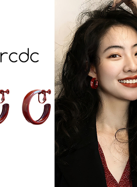 港风安可拉红螺旋耳夹女时尚法式复古无耳洞耳环方圆脸秋冬耳饰