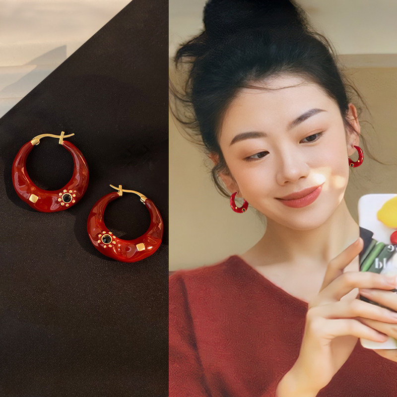 红色圈圈耳环耳扣女新款高级感轻奢新年港风耳钉夸张独特漂亮耳饰,饰品/流行首饰/时尚饰品新,耳环,淘宝优惠券,粉丝福利购,淘宝优惠卷