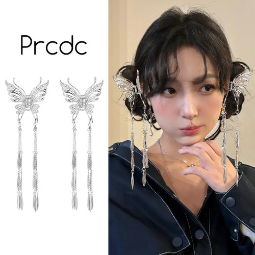 银色新中式蝴蝶抓夹女新款
