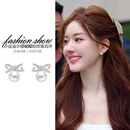 银色蝴蝶结珍珠款 耳环女气质温柔小香风耳钉耳坠小众设计独特耳饰