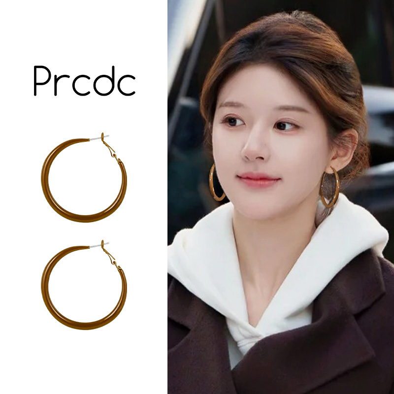 棕色复古圈圈耳环2025新款爆款高级感轻奢美拉德耳圈巨好看耳饰女