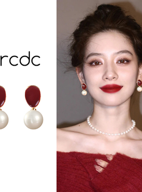 红色耳夹无耳洞耳环女2025新款爆款高端气质珍珠款轻奢高级感耳饰