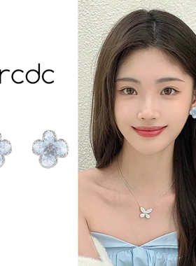 蓝色花朵耳钉女2025新款爆款高级感轻奢气质大气小众精致耳环耳饰