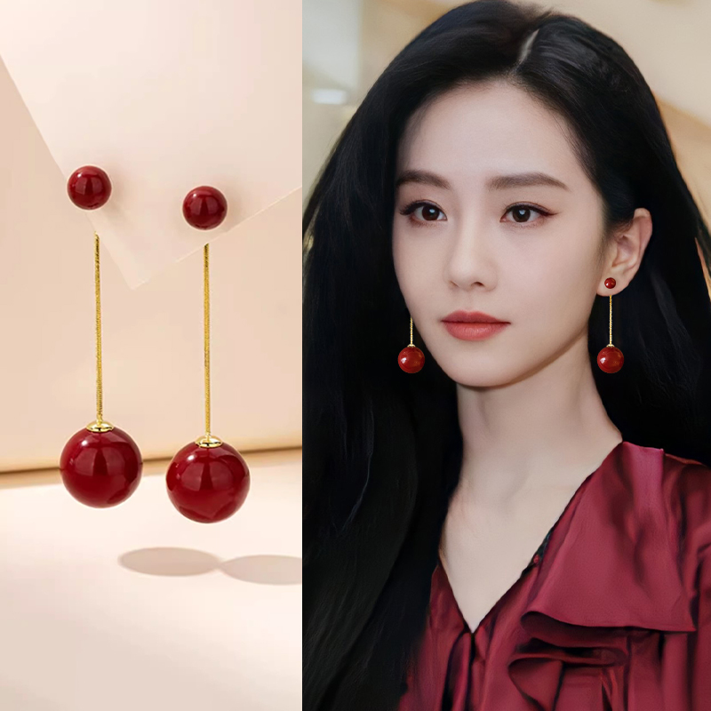 红色长款耳环女2025新款