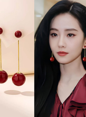 红色长款耳环女2025新款爆款轻奢高级感耳坠气质精致小众独特耳饰