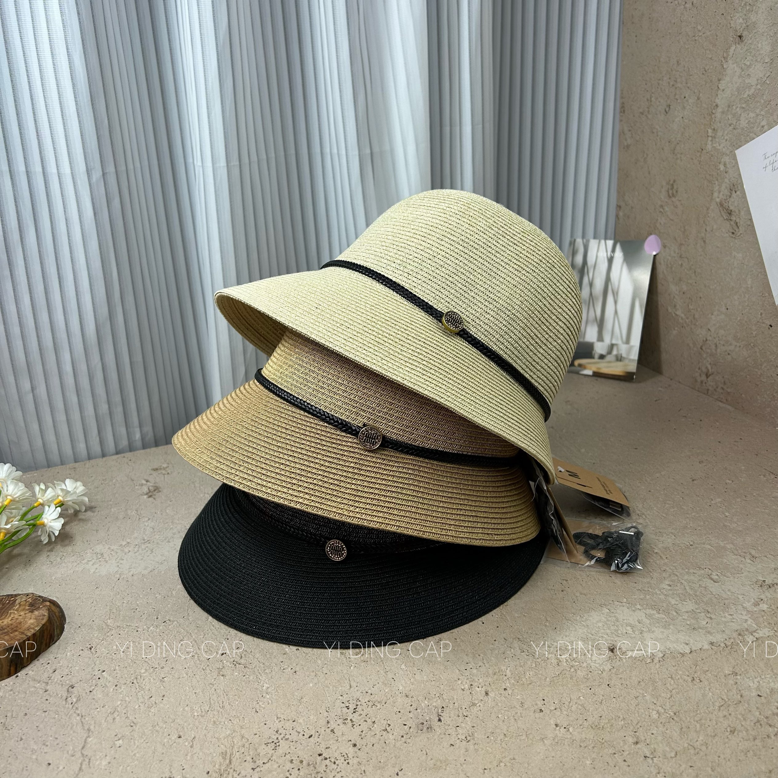 夏季仿麻皮绳渔夫帽女显脸小防晒
