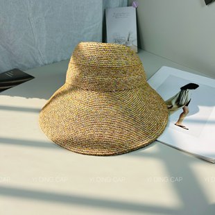 高品质拉菲草彩虹编织假日风大檐空顶帽女遮阳防晒显脸小草帽百搭