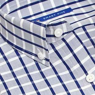 国潮刺绣时尚 男短袖 休闲纯棉格纹衬衣夏 图案绣花格子衬衫 第五季