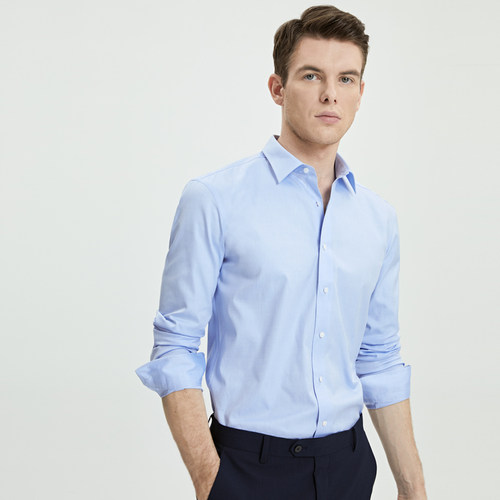 蓝色商务正装纯棉dp高级免烫衬衣