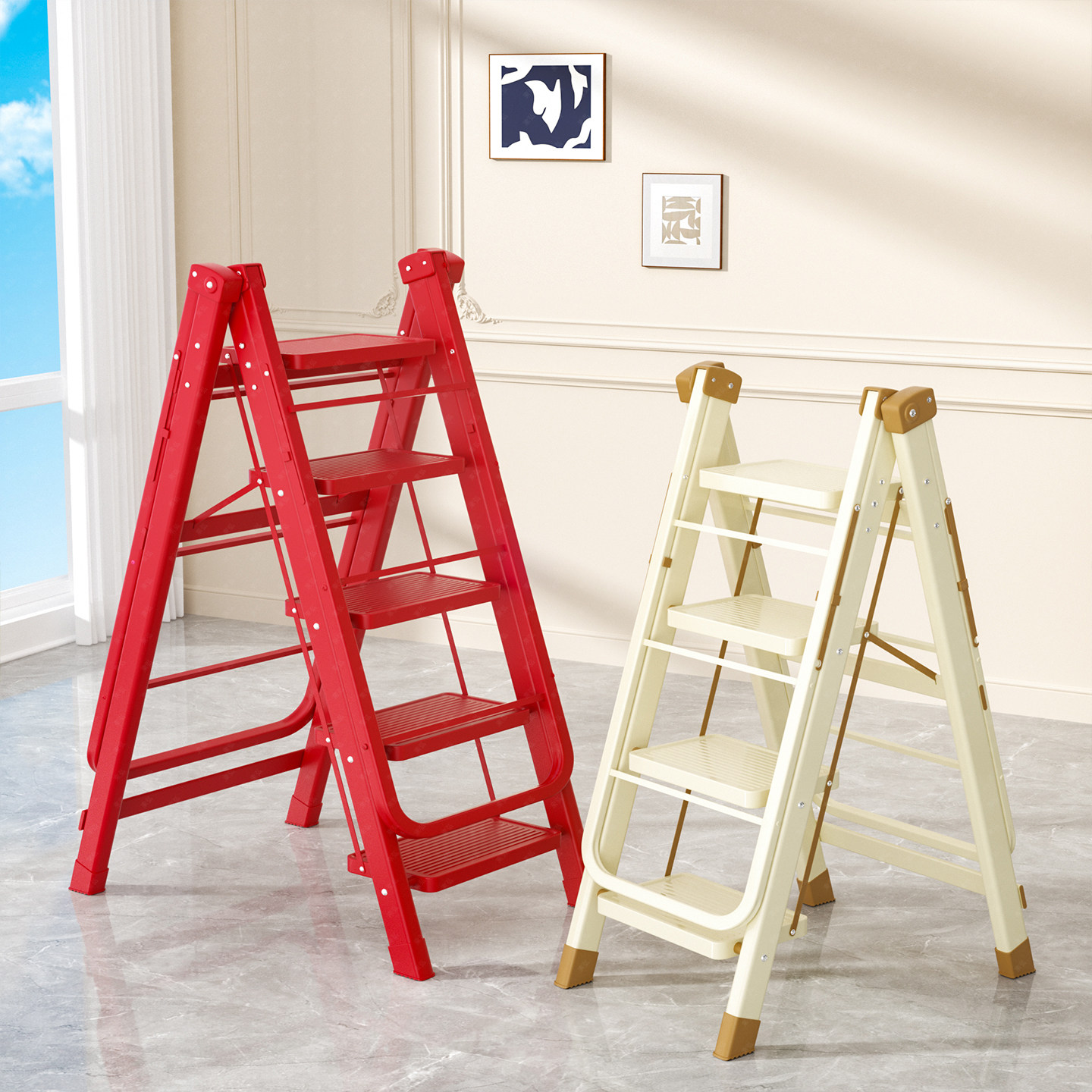 折叠晾衣架多功能家用登高梯一架多用衣架便捷收纳置地梯子晾衣架,居家日用,家用梯,淘宝优惠券,粉丝福利购,淘宝优惠卷