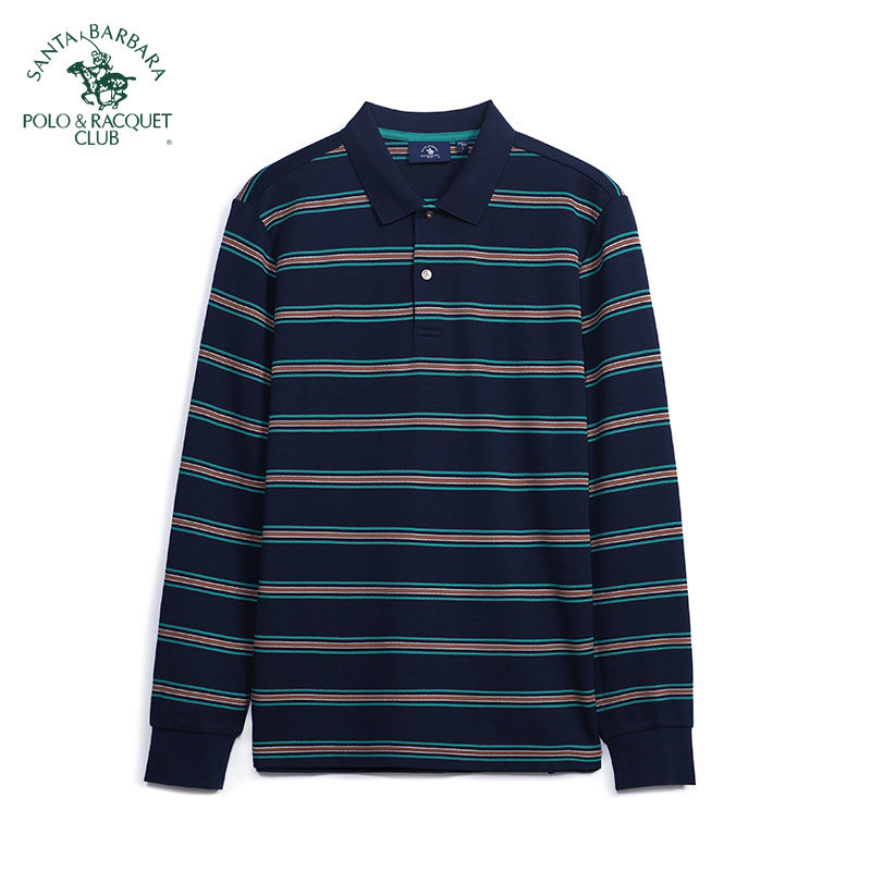 圣大保罗秋冬新款男士长袖T恤POLO衫纯棉商务休闲条纹上衣打底衫