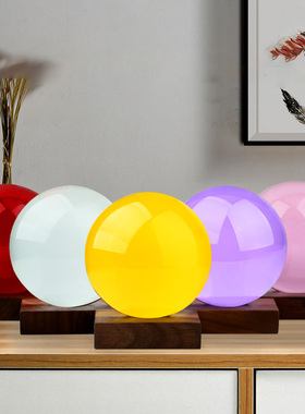 黄白水晶球摆件人造透明玻璃球绿紫蓝粉水晶球女孩开业装饰摆件