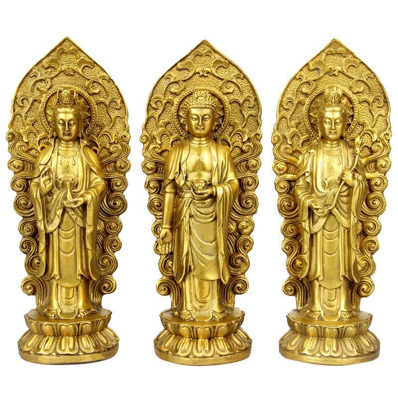 铜西方三圣摆件铜观音菩萨阿弥陀佛大势至铜工艺品摆件佛像装饰